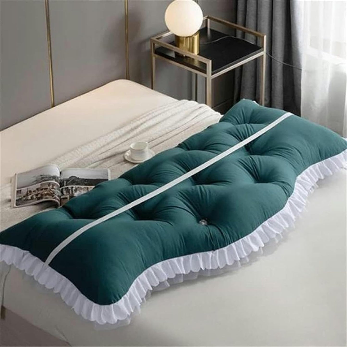 Solid Color Headboard Cushions, Removable Cover and Fixed Strap Heighten Soft Bolster Back Pillow Headboard Reading Pillow Bed Rest Pillows(Light Green,200cm)