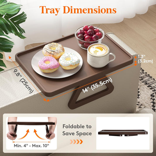 Lifewit Plastic Rotating Couch Armrest Table, Adjustable Sofa Arm Clip Holder Tray for Snack/Fast Food/Fruit/Drink, Large Foldable Stable Sofa Table with Reinforced Clamp, Brown