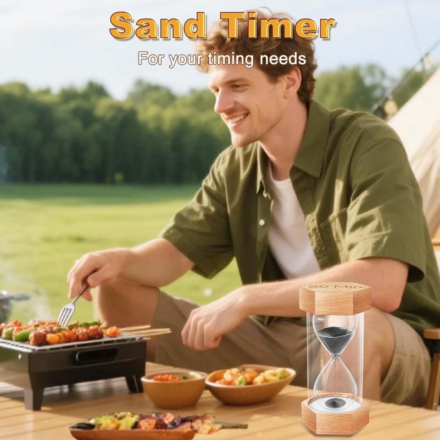 Sand Timer 1 Minute Hourglass, Natural Wood Grain Hexagonal Hour Glass Blaçk Sand Clock 1 Minutes, Reloj De Arena, Wooden Sandglass Sand Watch 1 Min for Rustic Decor, Office, Game, Classroom