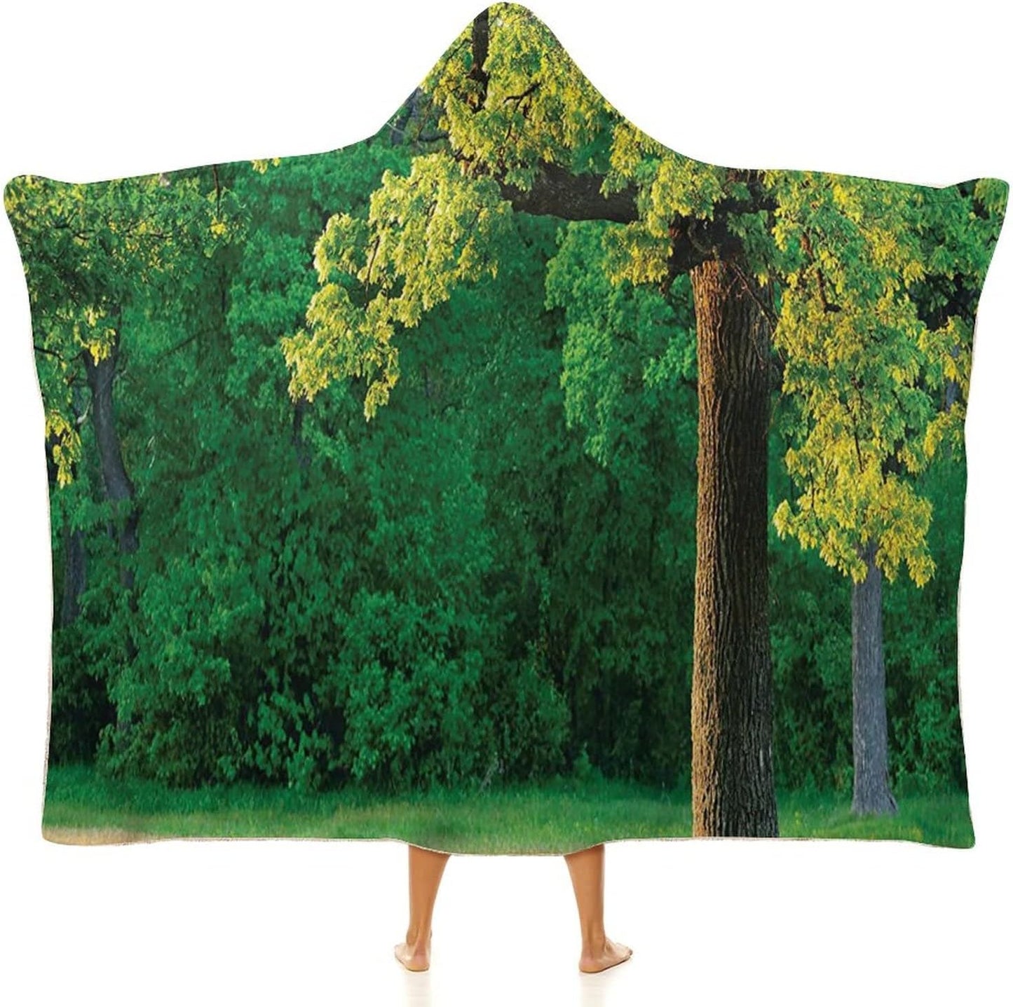 Throw Blankets, Tree of Life Women Men Hooded Blanket, Fresh Oak Leaves Park, Soft Warm Cozy, 50 x 60inches, Studying Reading Snuggling Napping Office, Multicolor