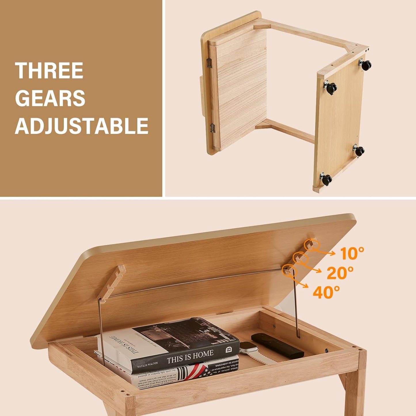 CozyDH Bedroom Side Table - Wooden End Tables Bedroom, C Shaped End Table with Wheels, Small Rolling Table for Bedside, Skinny Tray Desk for Sofa/Couch/Living Room, Natural