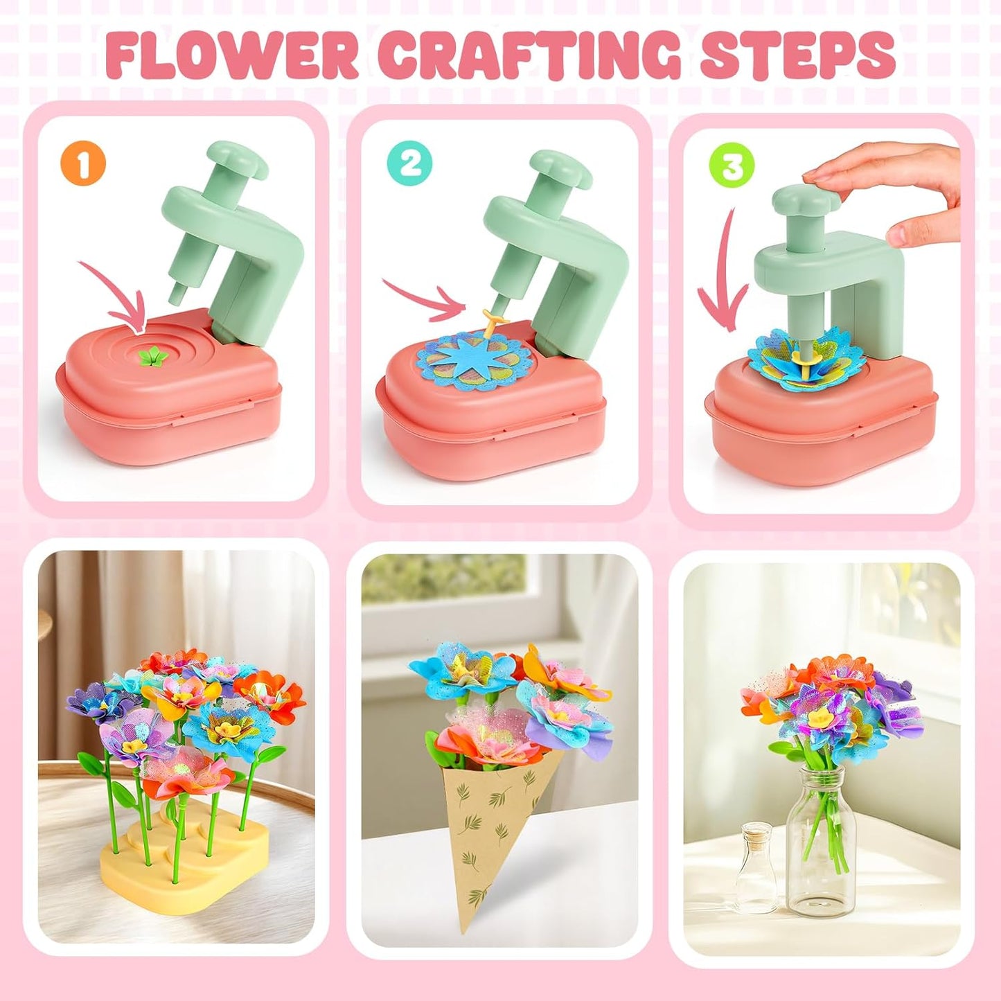 beefunni Flower Bouquet Craft Kit, Easter Basket Stuffers Gifts for Kids, DIY Craft Toys for Kids Ages 4-8, Educational Flower Make Toy for Toddler, Birthday Gift for 4 5 6 7 8+ Year Old Girls and Boy