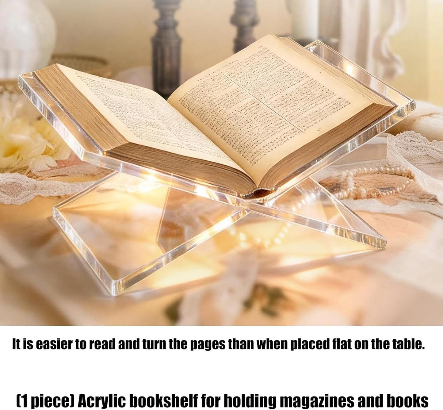 Contemporary Acrylic Reading Stand with Slanted Position Great for Cookbooks Textbooks and Art Albums Thin Book Planner Magazines Easy Assembly Design Tools Not Needed