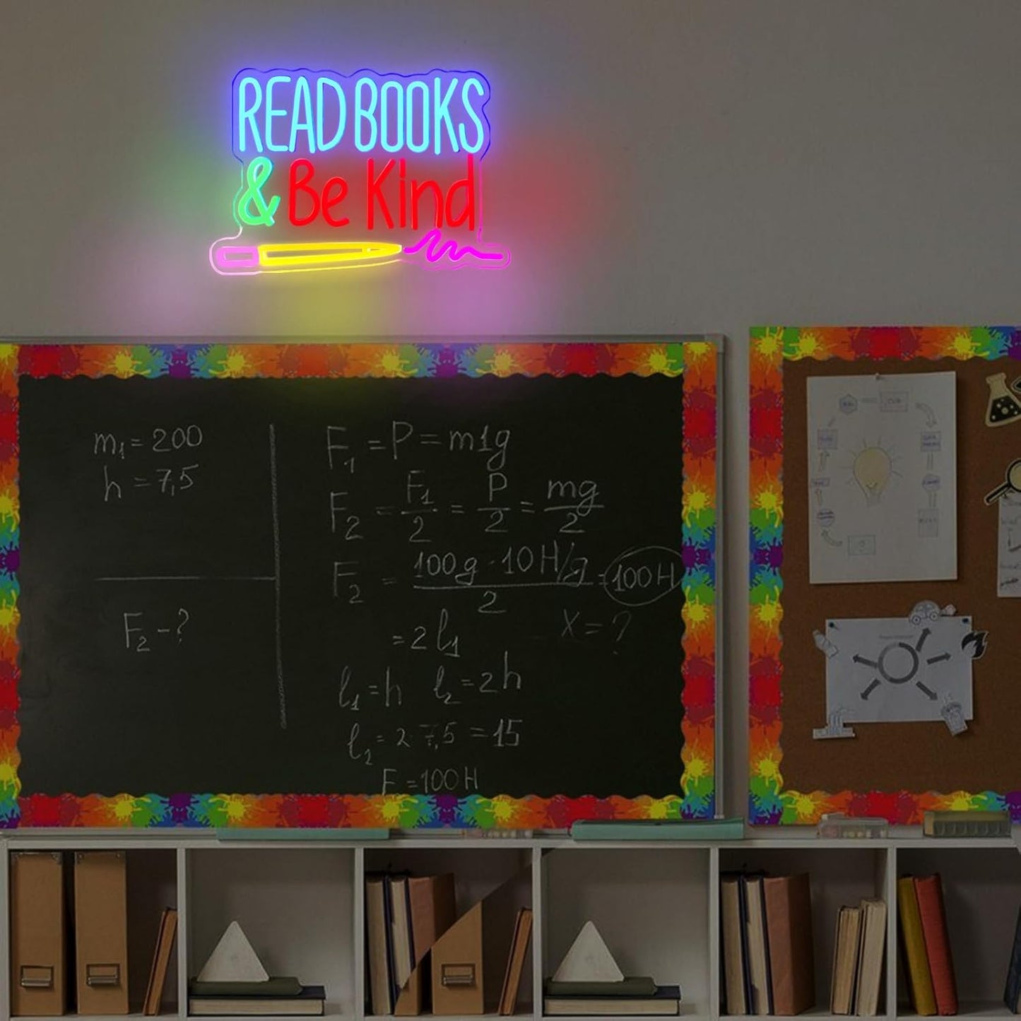 Read Books and Be Kind Neon Sign, Dimmable Classroom Neon Sign Lights, LED Read Books Light up Sign for Library Decor, USB Pencil Neon Light for Kids Teachers Students, Classroom Lights (16.2"×11")