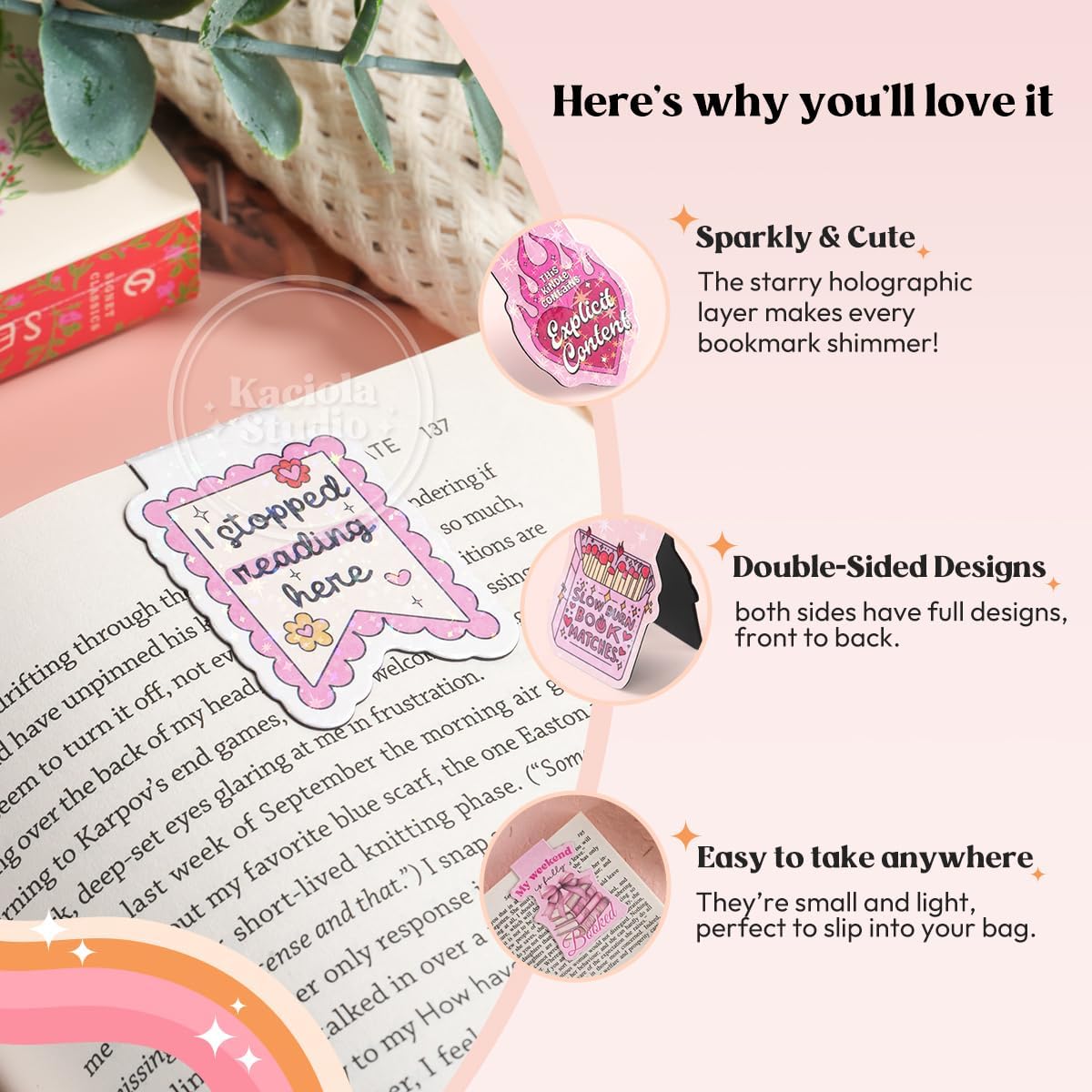 12PCS Glittery Magnetic Bookmarks, Funny Cute Book Marks for Book Lovers Gifts, Bookmark Accessories for Women Teachers Students School Office Home Supplies (Funny)