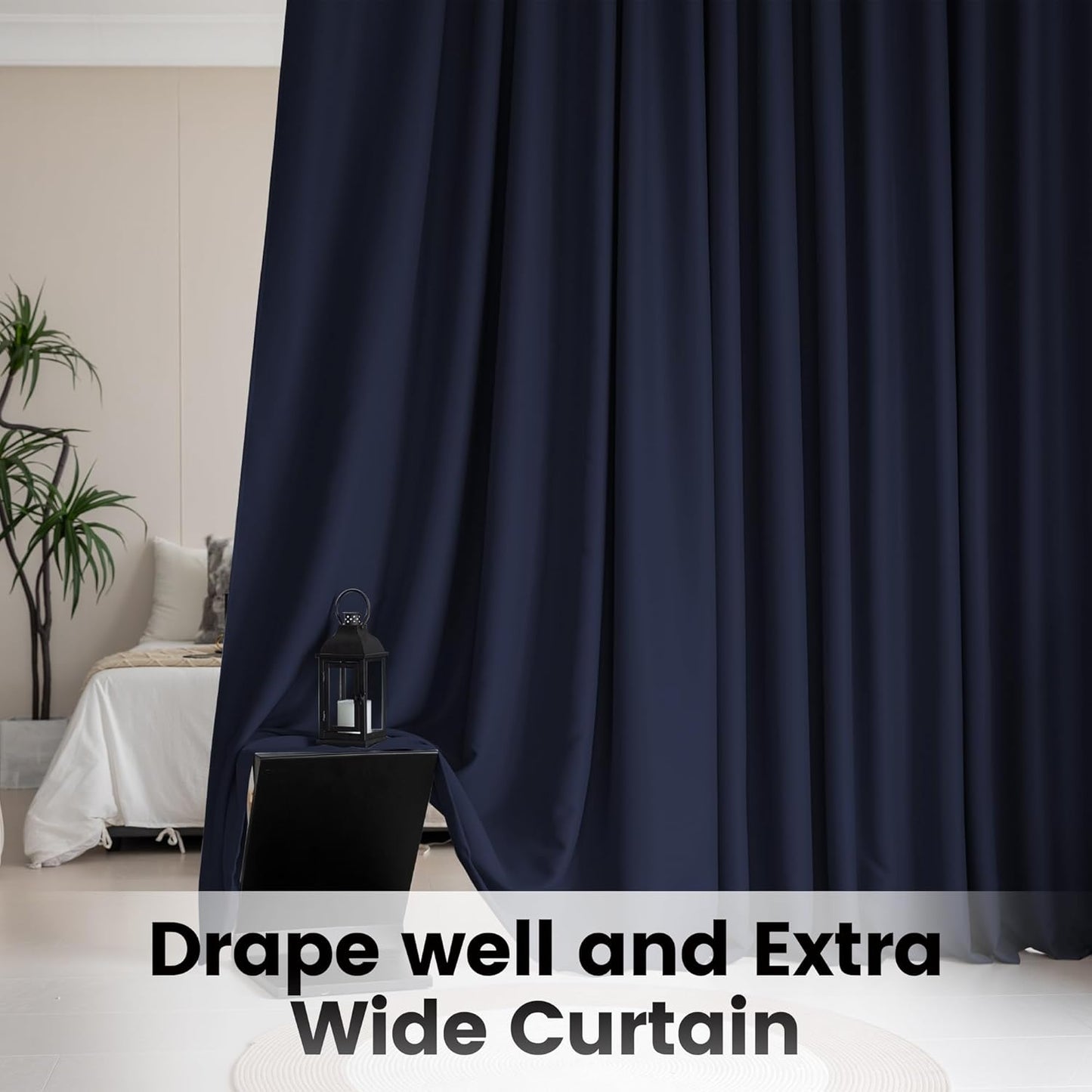 Extra Wide Room Divider Blackout Ceiling Theater Curtains with Hook, Floor Theater Curtains for Living Room(1Panel, Navy, W8.3ft x H9ft)