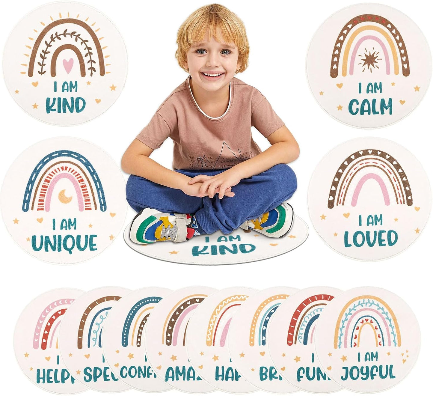 HiiARug Carpet Circles for Classroom Sitting Classroom Decor Rugs for Elementary Preschool Daycares Flexible Seating Circle Time Rug for Group Activities,12pcs,Round 18"