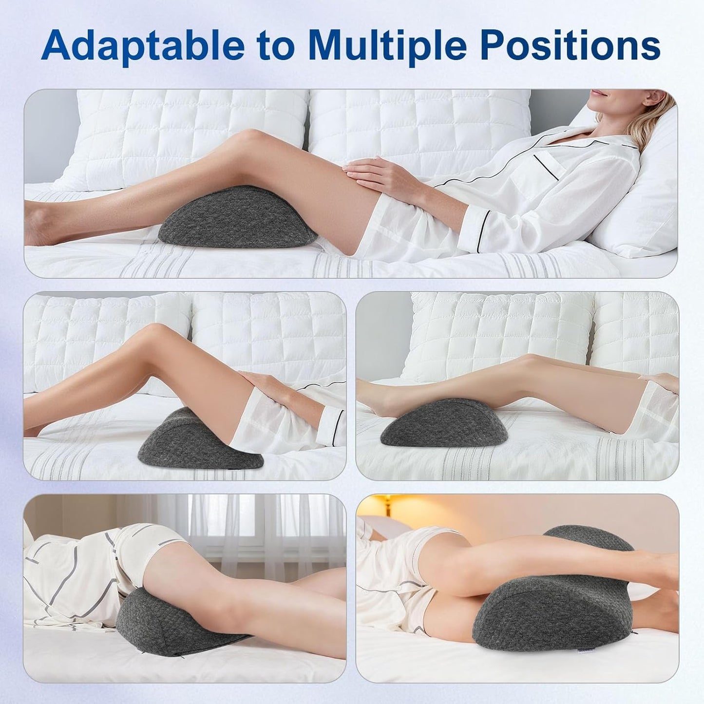Ergonomic Knee-contouring Wedge Pillow for Back Sleeping, Memory Foam Bolster Pillow for Muscle Relaxation, Sleep Improvement, Knee Support, Leg Elevation， Skin-friendly Air-Layer Fiber(Dark Grey)