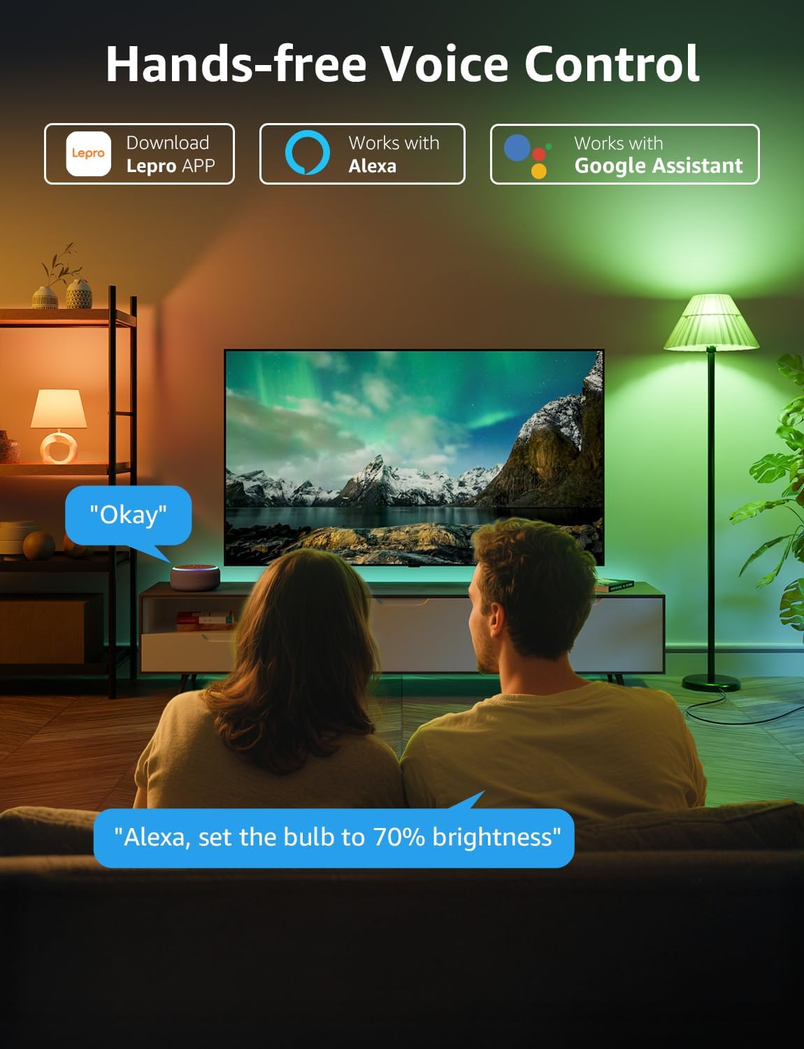 Lepro B1 AI Smart Light Bulbs - WiFi & Bluetooth RGBWW Color Changing LED Bulb Works with Alexa & Google Assistant, Personalized Al Lighting Designer, AI Voice Control, Music Sync, 2.4GHz Only, 4 Pack