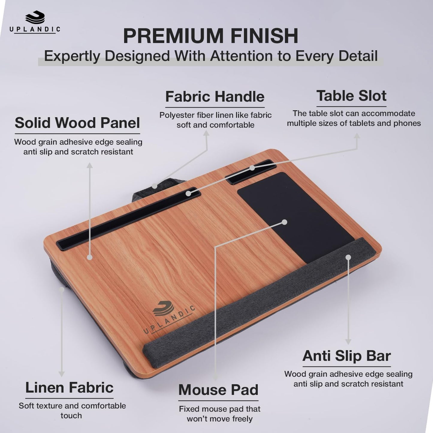 Laptop Tray – Home Office Lap Desk with Built-in Mouse Pad, Wrist Rest & Phone Holder, Portable Laptop Stand with Cushion, Tablet Slot & Carry Handle, Ideal for Bed & Workspaces (Walnut)