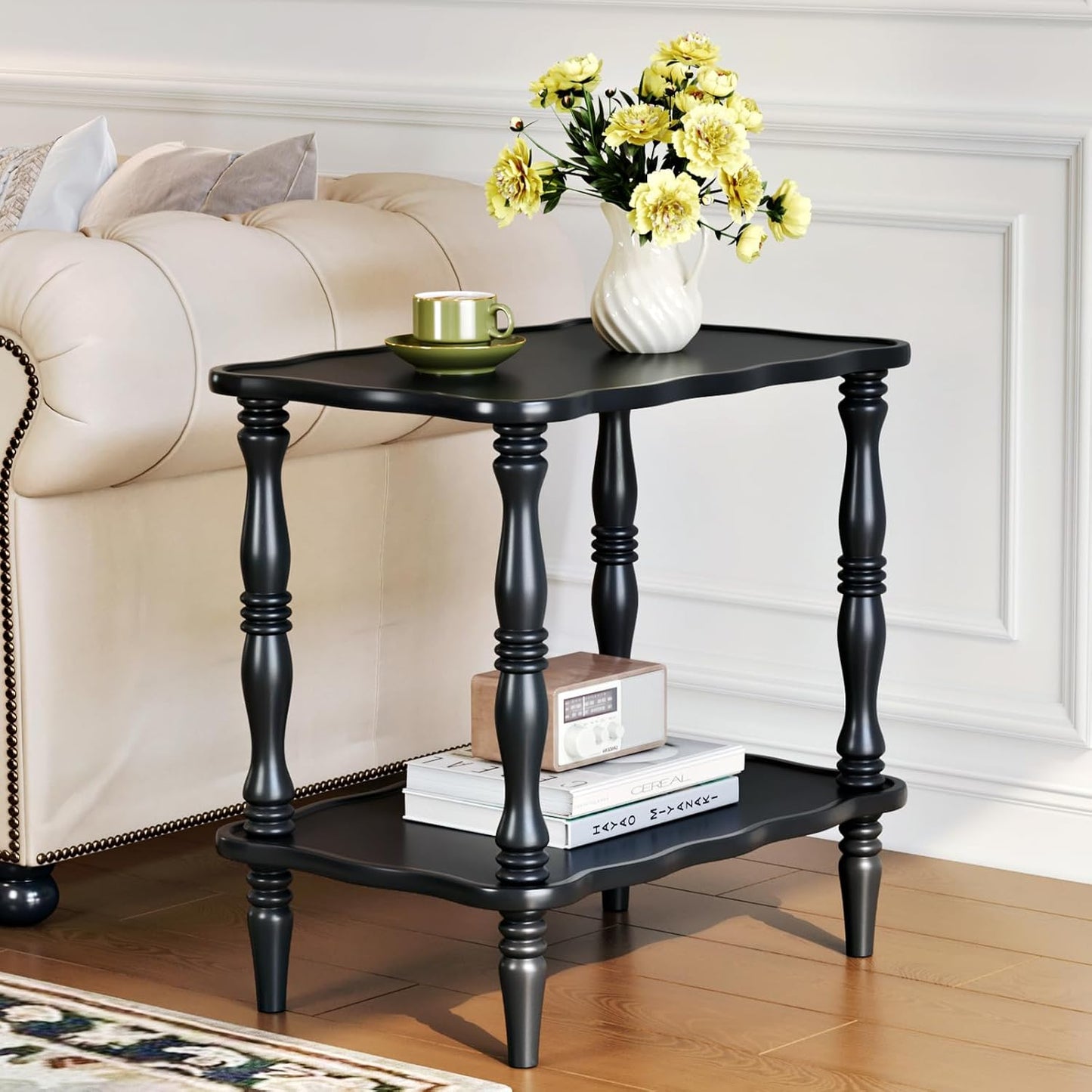 Uniclinens Solid Wood End Side Table - Small Wooden Nightstand for Living Room Bedroom, Black