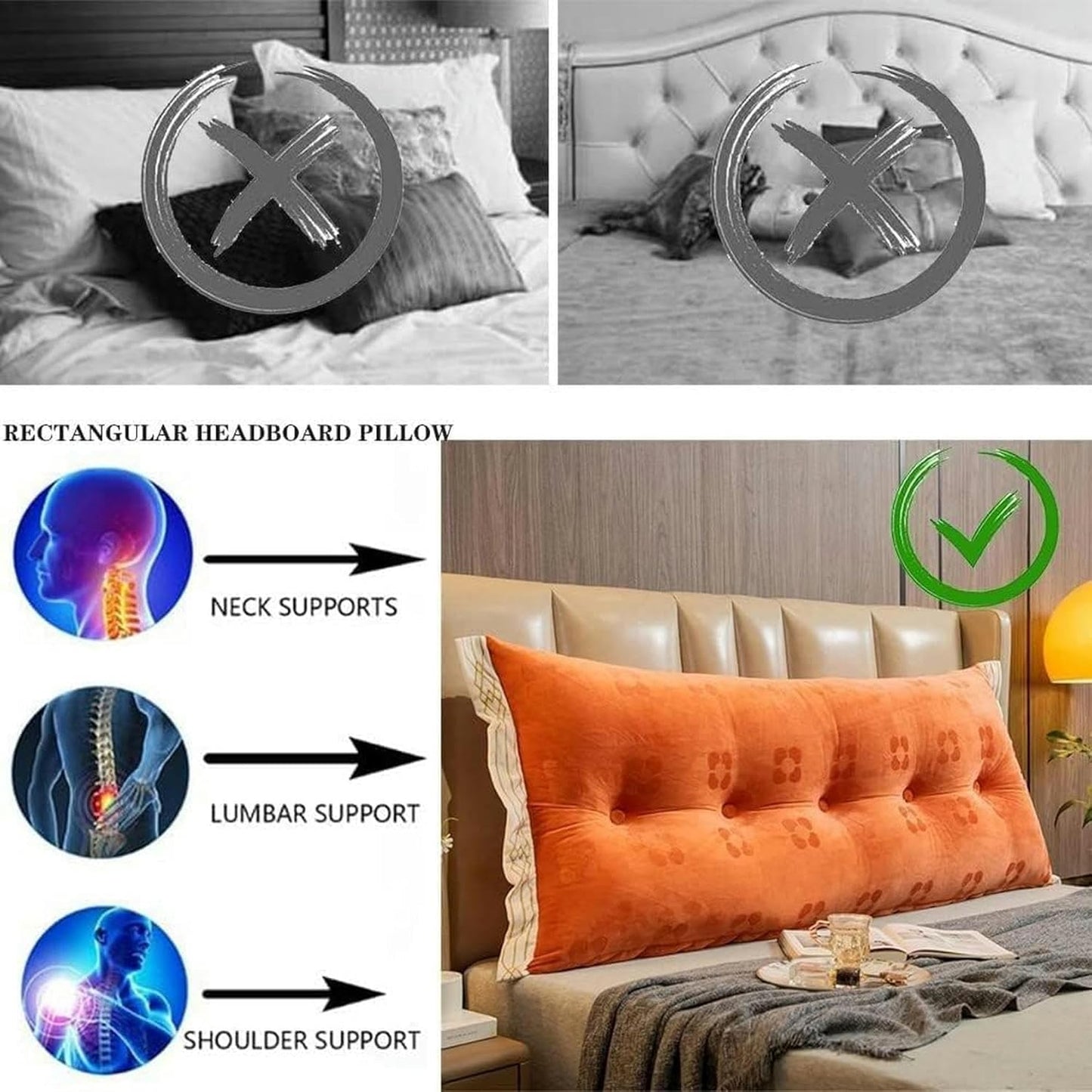 Wedge Headboard Cushions, Removable Support Soft Bolster Large Rectangle Back Cushion PP Cotton Filling Reading Body Pillow Bed Rest Pillows(Blue,180x60x15cm)