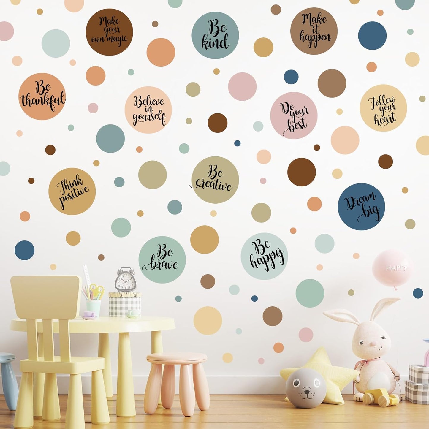 Tallew 576 Pcs Polka Dot Wall Decals Inspirational Wall Decal for Classroom Motivational Quote Circle Wall Sticker Removable Lettering Positive Saying Sticker for Dance Yoga Gym(Morandi Color)