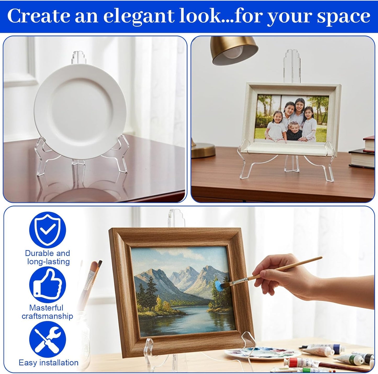 2 Pcs Acrylic Plate Stands, 6.3" Clear Decorative Plate Holder, Folding Easel For Card, Frame, Picture, Magazine, Book, CD, Tables Decoration