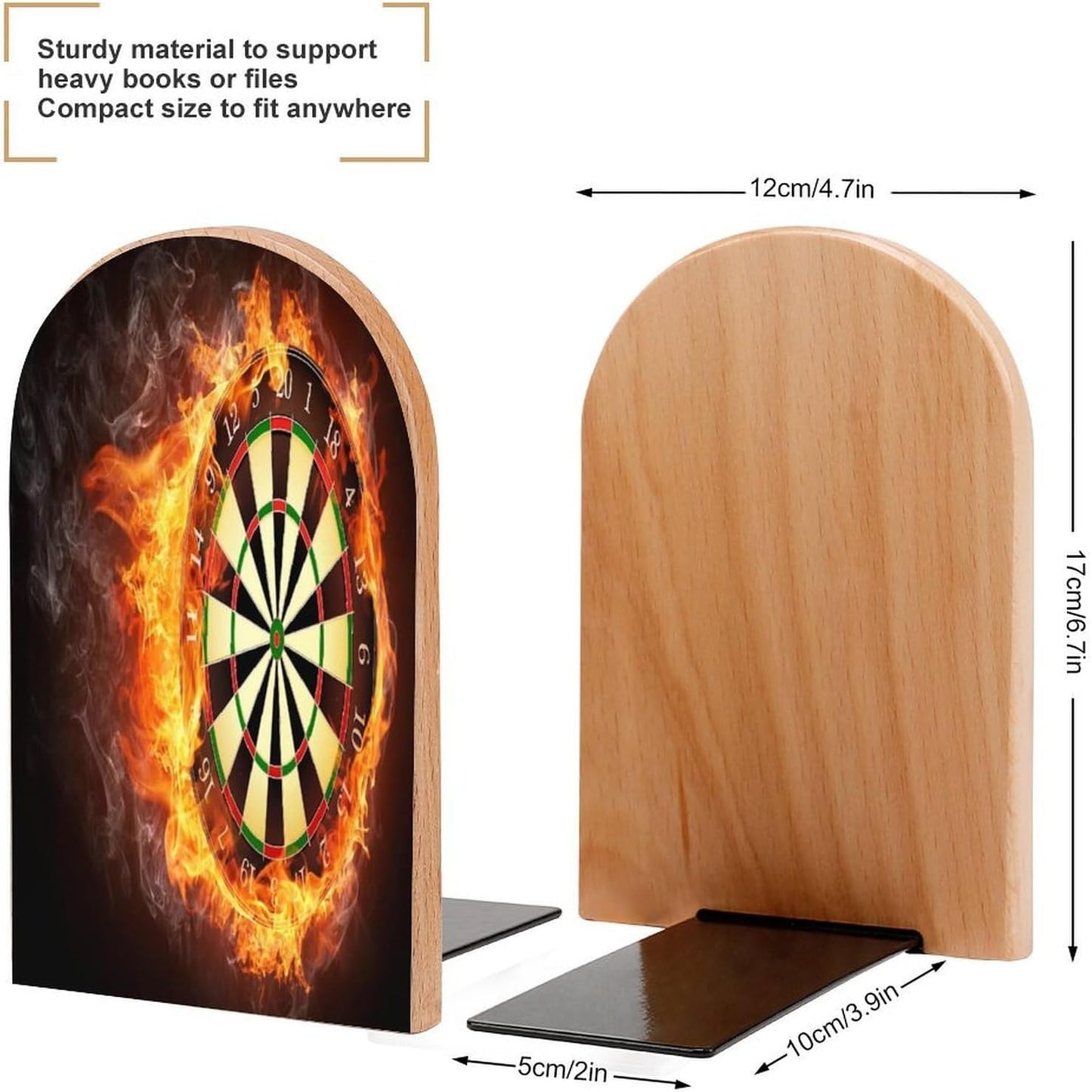 Dart Board Wooden Bookend Non-Slip Book Ends Heavy Duty Book Stopper with Metal Base Books Holderd Decorative Bookends Stands Firmly for Office Supplies