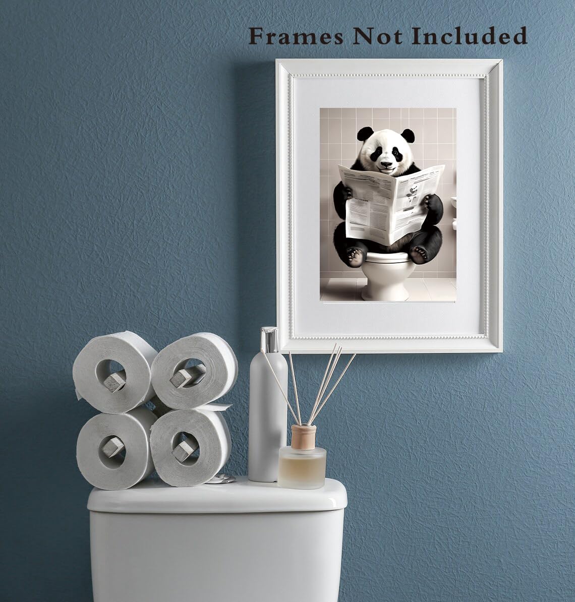 Kids Bathroom Decor Art Prints,Funny Panda Bathroom Wall Art Poster,Black and White Panda Aesthertic Poster,Vintage Animal Canvas Art Prints for Restroom,Farmhouse Wall Decor,4-Set (8"x10"Unframed)