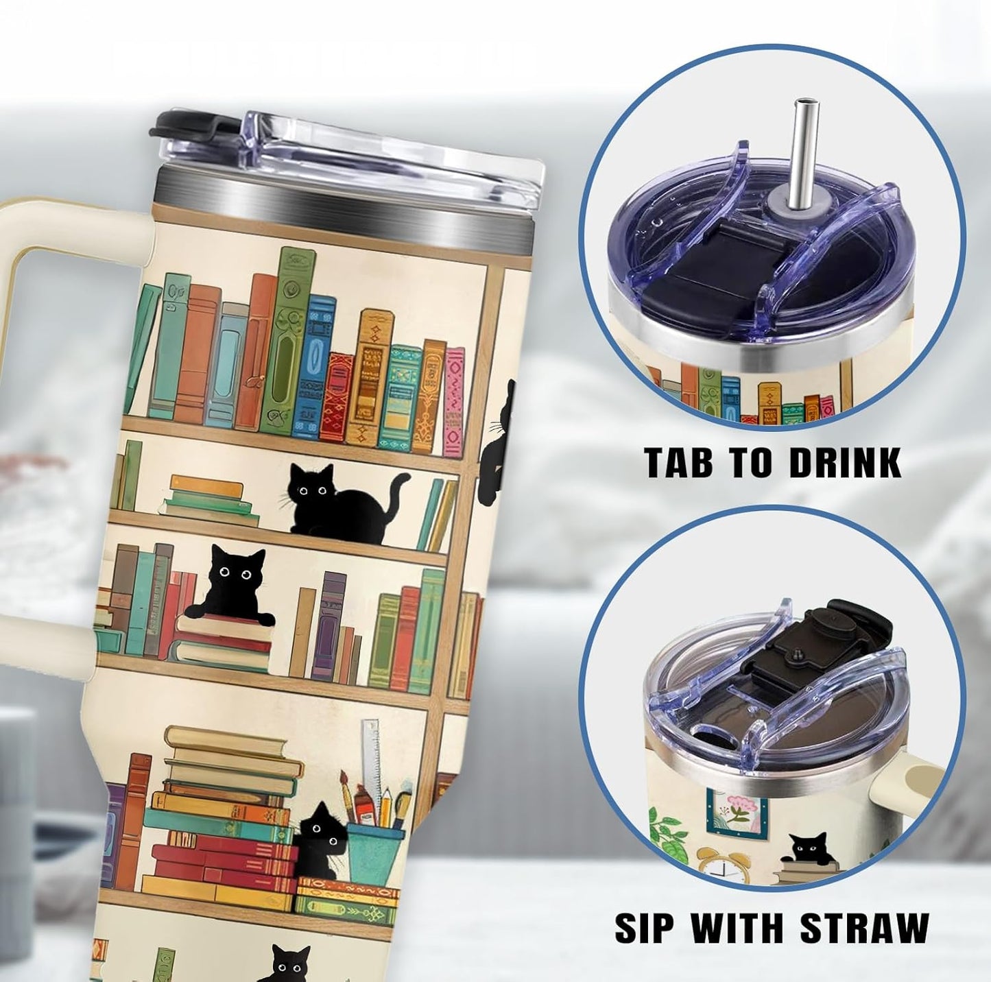 Book Lover Gifts For Women, Cats Tumbler 30 Oz, Gifts For Readers, Birthday Christmas Graduation Gift For Women Mom Sister Best Friends, Travel Coffee Insulated Cup