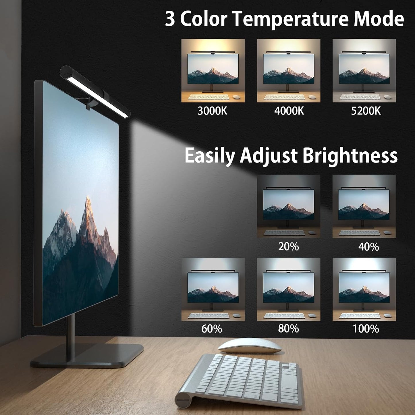 OOWOLF Monitor Light Bar Pack of 2 Screen Lights Bar, High CRI Desk Lamp for Eye-Caring, No Glare,Dual Lights,Filter Blue-Light,3-Color Mode, Memory Dimming,e-Reading Task Lamps,Computer Lanp for Desk