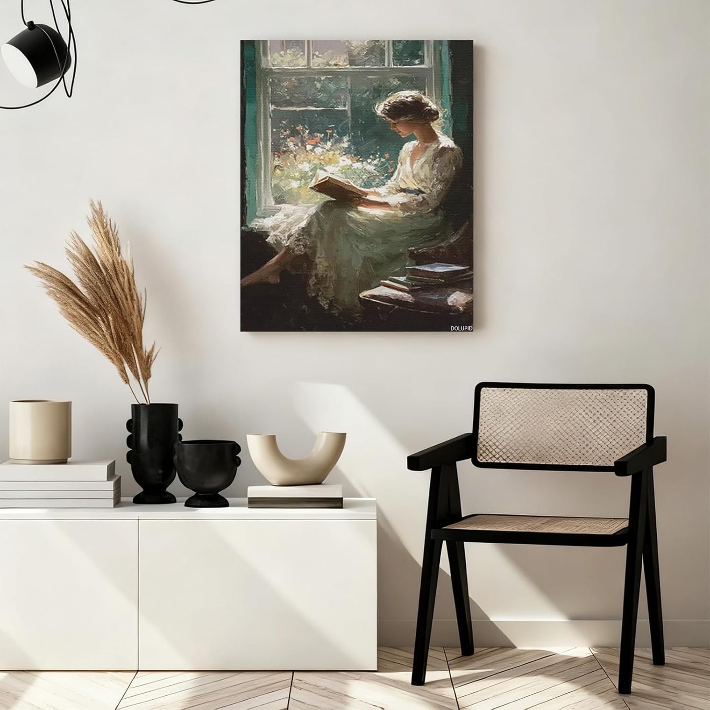 Aesthetic Poster a Woman Sitting by the Window Reading Framed Living Room Office Wall Art Home Decor 8x10inch