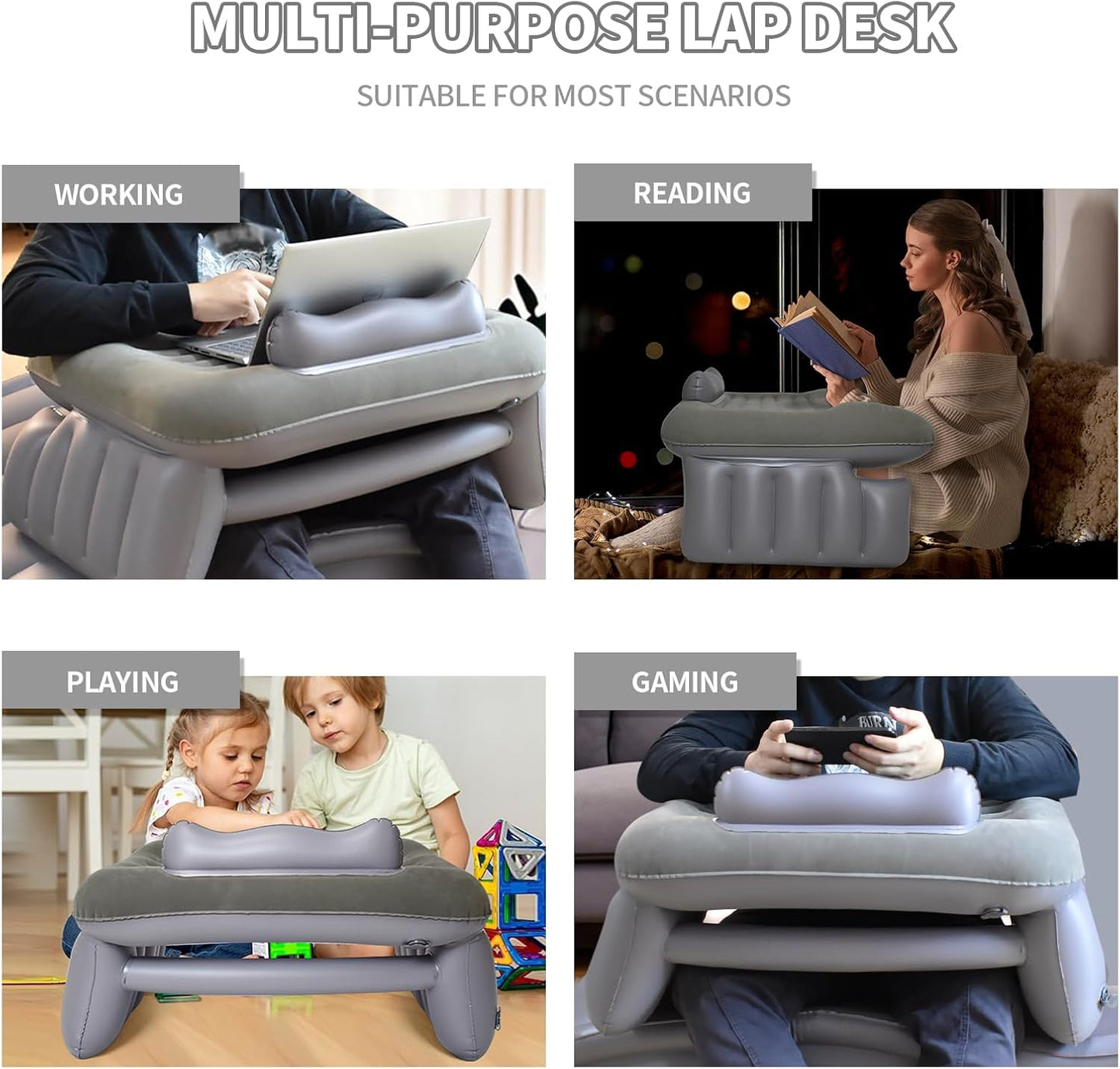 Nevife Inflatable Reading Pillow for Gaming,Laptop Pillow for Adult, Portable Inflatable Bed Pillow with Arm Rest for Adults Kids, Lap Desk for Laptop on Bed Couch, Travel Office Home Use