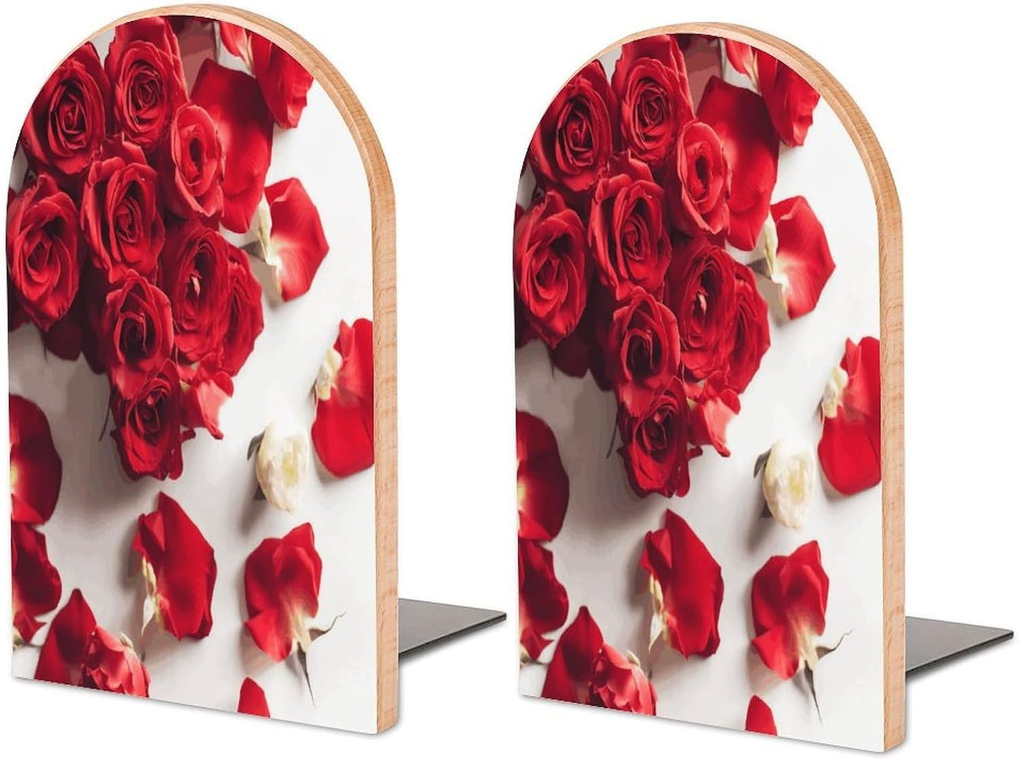 Flowers on Background Bookend for Shelves Wooden Book End Large Size Sturdy Book Holders Stoppers with Metal Base for Bookshelves Slick Decorative Bookends Stands