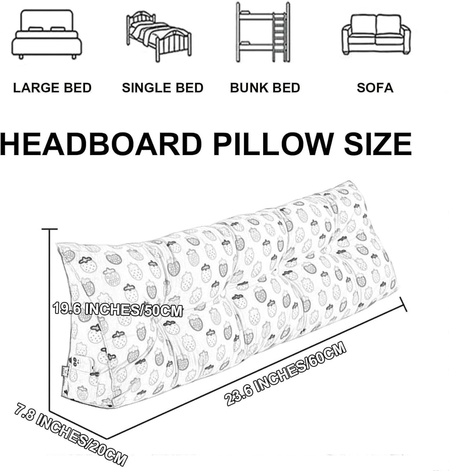 Headboard Pillow, Triangular Cushion Large Bolster Pillow, Bed/Sofa Triangular Reading Pillow, Headboard Back Support Pillows Lumbar Cushion with Pocket & Machine Washable Cover