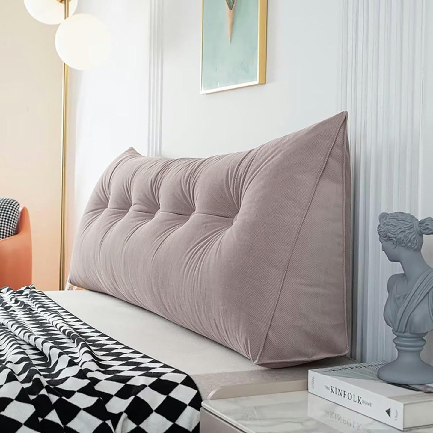 Large White Triangular Headboard Wedge Bed Rest Reading Pillow Backrest Positioning Support Bolster Cushion with Removable Cover for Dorm Bed Use, Twin-39x20x8in, Grey Purple