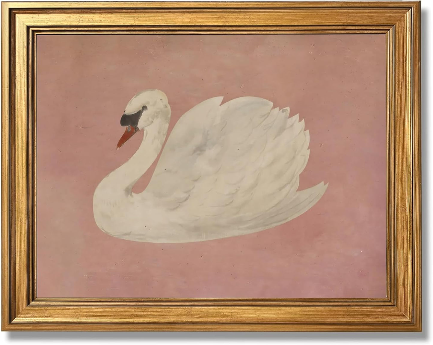 HUYKON Large Framed Wall Art Vintage White Swan Canvas Print Neutral Nature Wildlife Poster Elegant Rustic Farmhouse Animal Bird Painting Pink Wall Decor for Bedroom Living Room 24X36inch Golden Frame