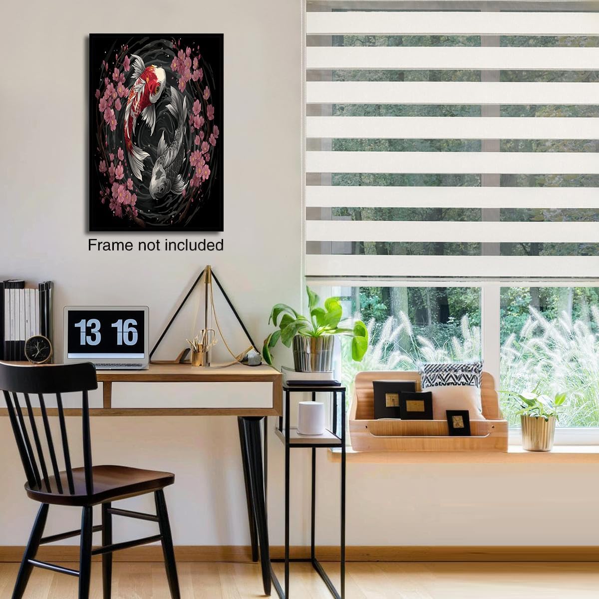 GDJSMIN Japanese Tattoo Aesthetics Wall Art, Yin And Yang Koi Cherry Blossoms Poster for Reading Room Living Room Decor 12x 16 inch Unframed