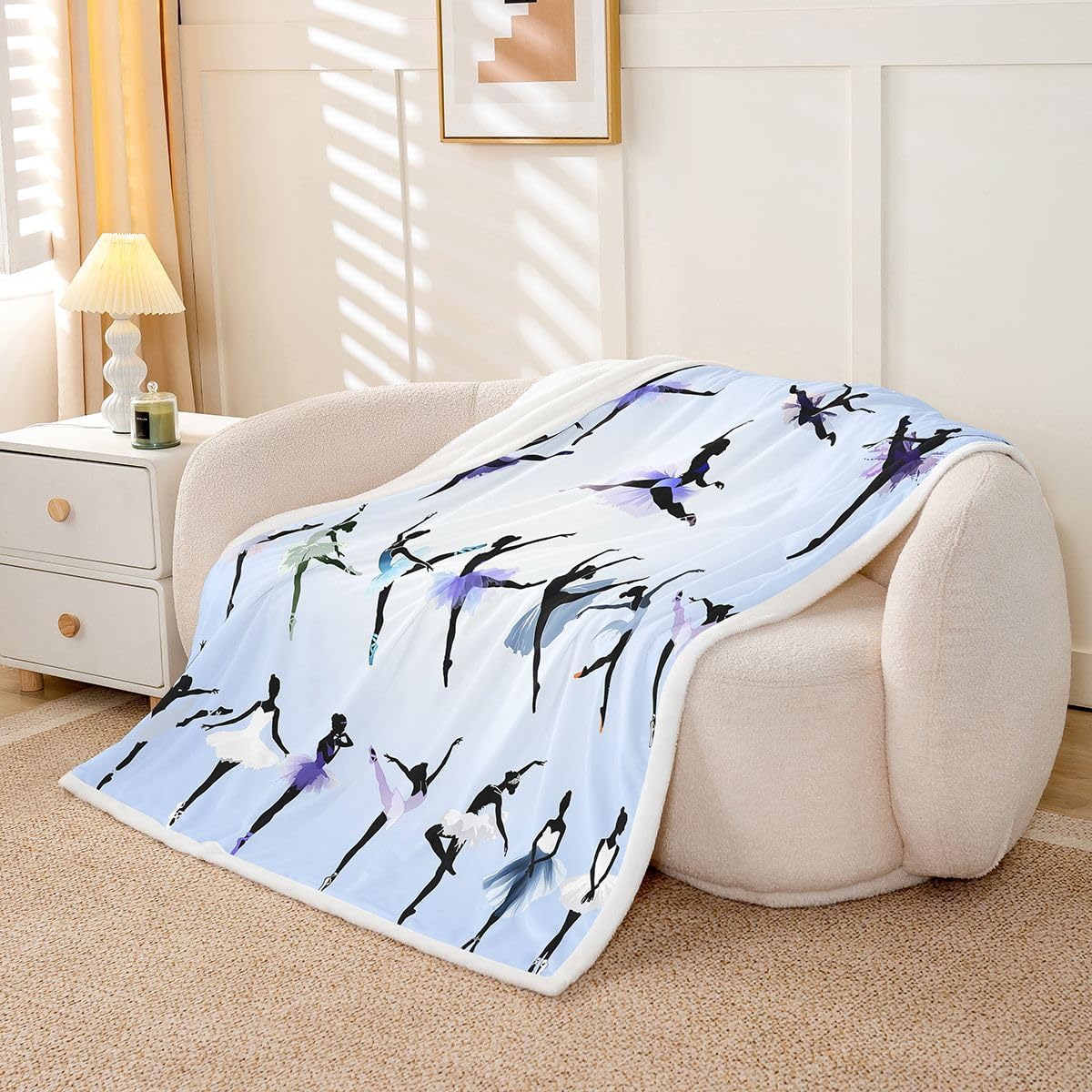 Erosebridal Girl Sherpa Blanket Ballet Flannel Blanket Dancing Theme Throw Blanket Trippy Bed Blanket for Bedroom Decorative Soft Plush, Classical Graceful Style Room Decoration Throw