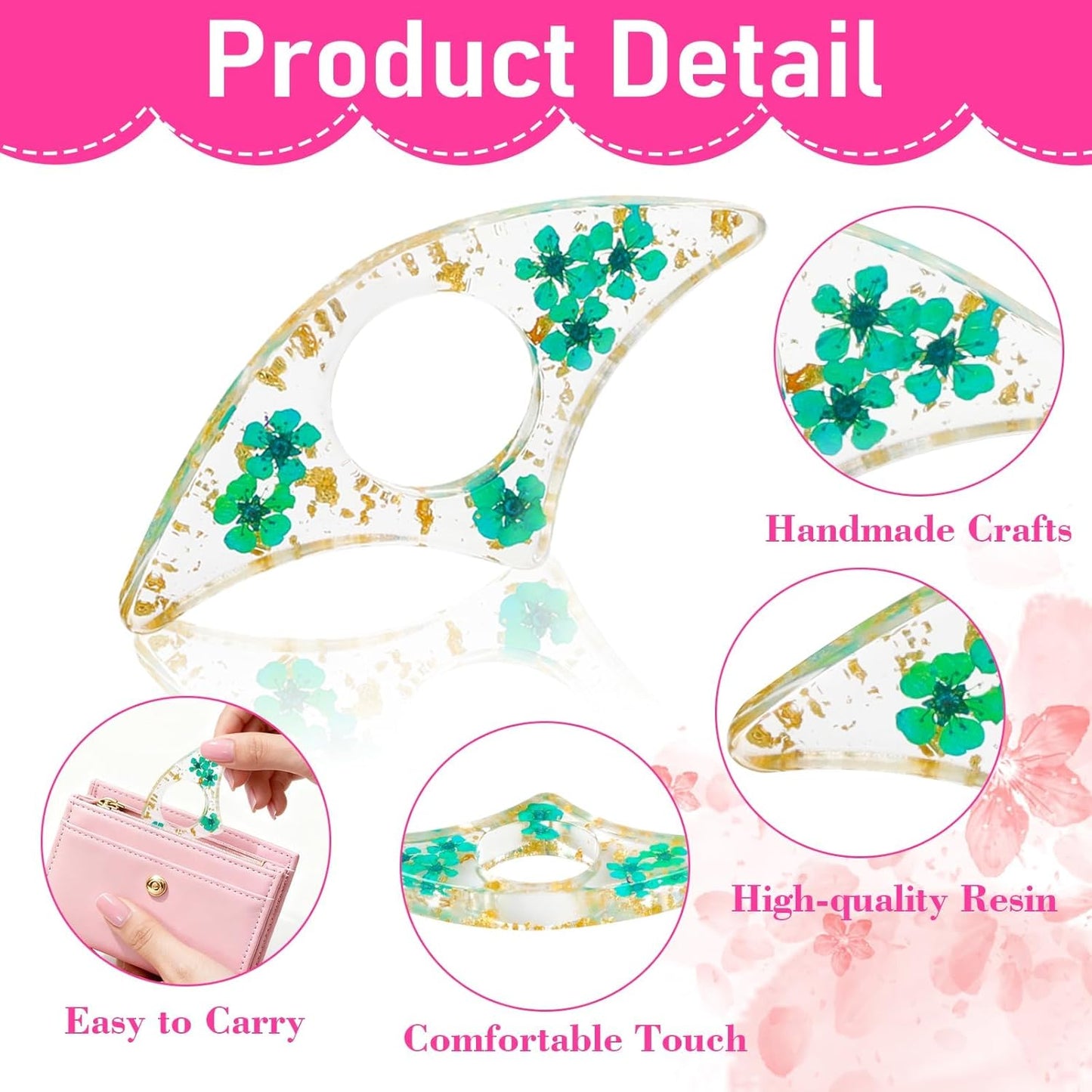 logohu 4 Pcs Thumb Book Page Holder, Dried Flower Resin Bookmark, Transparent Handmade Personalized Book Page Clip, One Handed Book Accessories for Reading Lovers Teachers Students