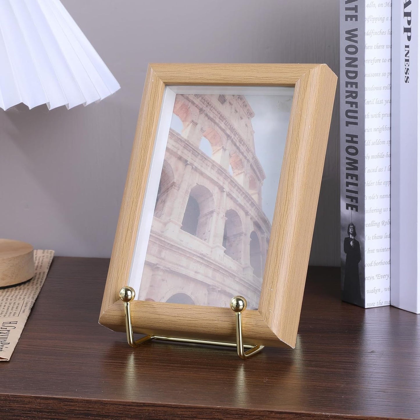 1 Pcs 3.5 Inch Plate Holder Easel Display Stand Table Top Display Metal Frame Holders Decorative Plate for Book Picture Photo and Platter (Gold)
