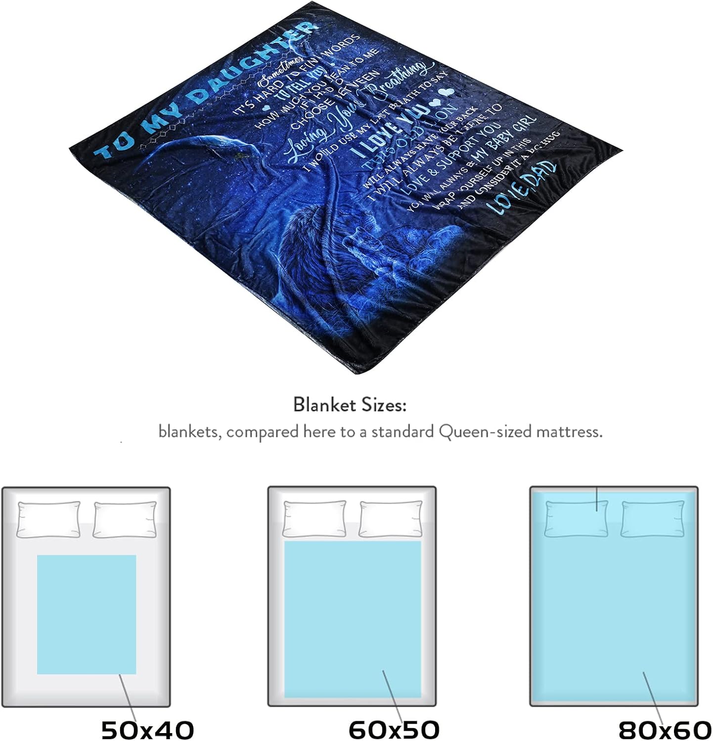 to My Daughter Blanket from Dad Daughter Gift Lion Father Throw Blanket Gift Super Soft Cozy Flannel Blanket for Bed Sofa Birthday Christmas Thanksgiving (to Daughter,dad, 50x40)