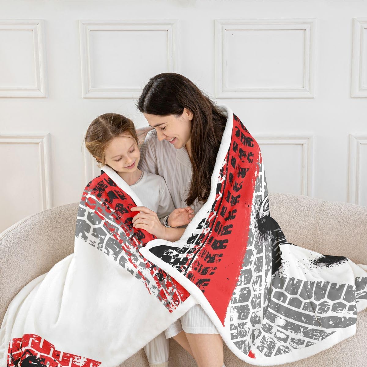 Feelyou Car Fleece Throw Blanket Throw 50"x60" Kids Offroad Vehicle Wheel Print Plush Sherpa Blanket Fuzzy for Boys Girls Teens Truck Print for Bed Couch Chair Racing Car Red Black