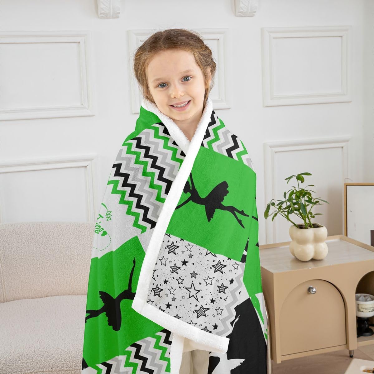 Erosebridal Ballet Throw Blanket Patchwork Buffalo Plaid Fleece Blanket for Girls Women,Galaxy Stars Blanket Dance Hobby Activity Blanket 50"x60",Square Chequer Grid Plaid Room Decor,Green