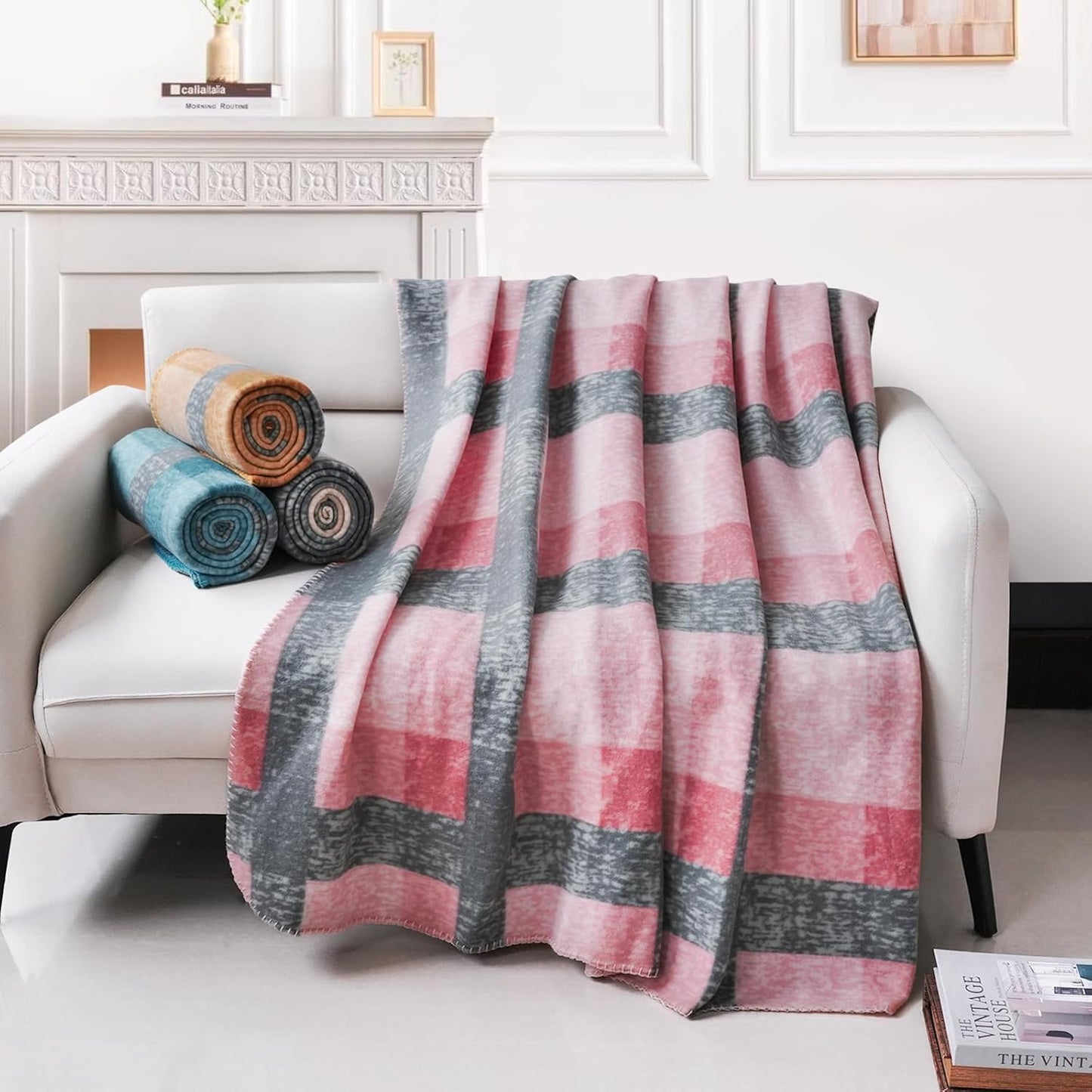 ZYFZCYBL Fleece Blanket Bulk Pack of 6 Cozy Fleece Throw Blankets 50x60 Warm Soft Lightweight Breathable Pet-Friendly for Bed Sofa Camping Wedding Gifts (Multiple Plaid