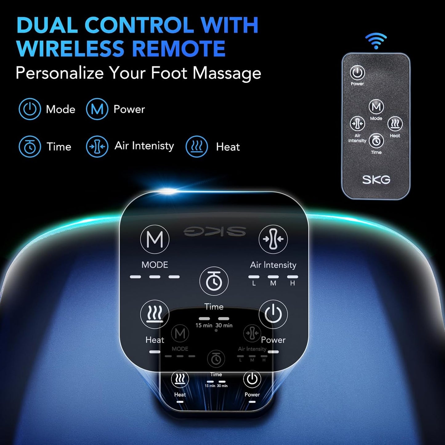 SKG YS100 Shiatsu Foot Massager with Heat and Remote, Feet Massager with 3 Air Compression Modes, for Plantar Fasciitis and Neuropathy, Fits up to Size 13 for Men Women