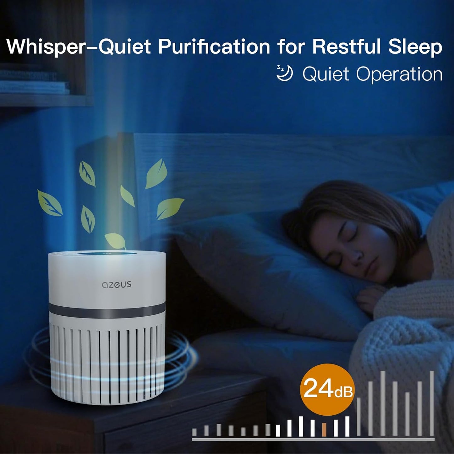 AZEUS Air Purifier for Bedroom & Home, True HEPA Filter, 430 Sq.Ft Coverage, Portable Desktop Air Cleaner —Ideal for Smoke, Pet Dander, Dust & Odors, White