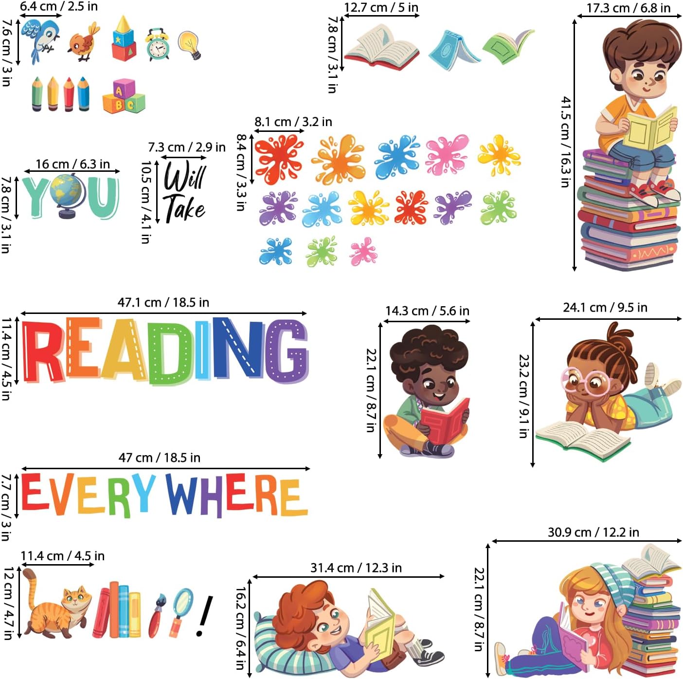 DECOWALL SG2-2404 Kids Reading Corner Wall Stickers Decals Reading Room ABC Décor Classroom Playroom Library Nursery Peel and Stick Removable Baby Boys Girls Decorations School Inspirational