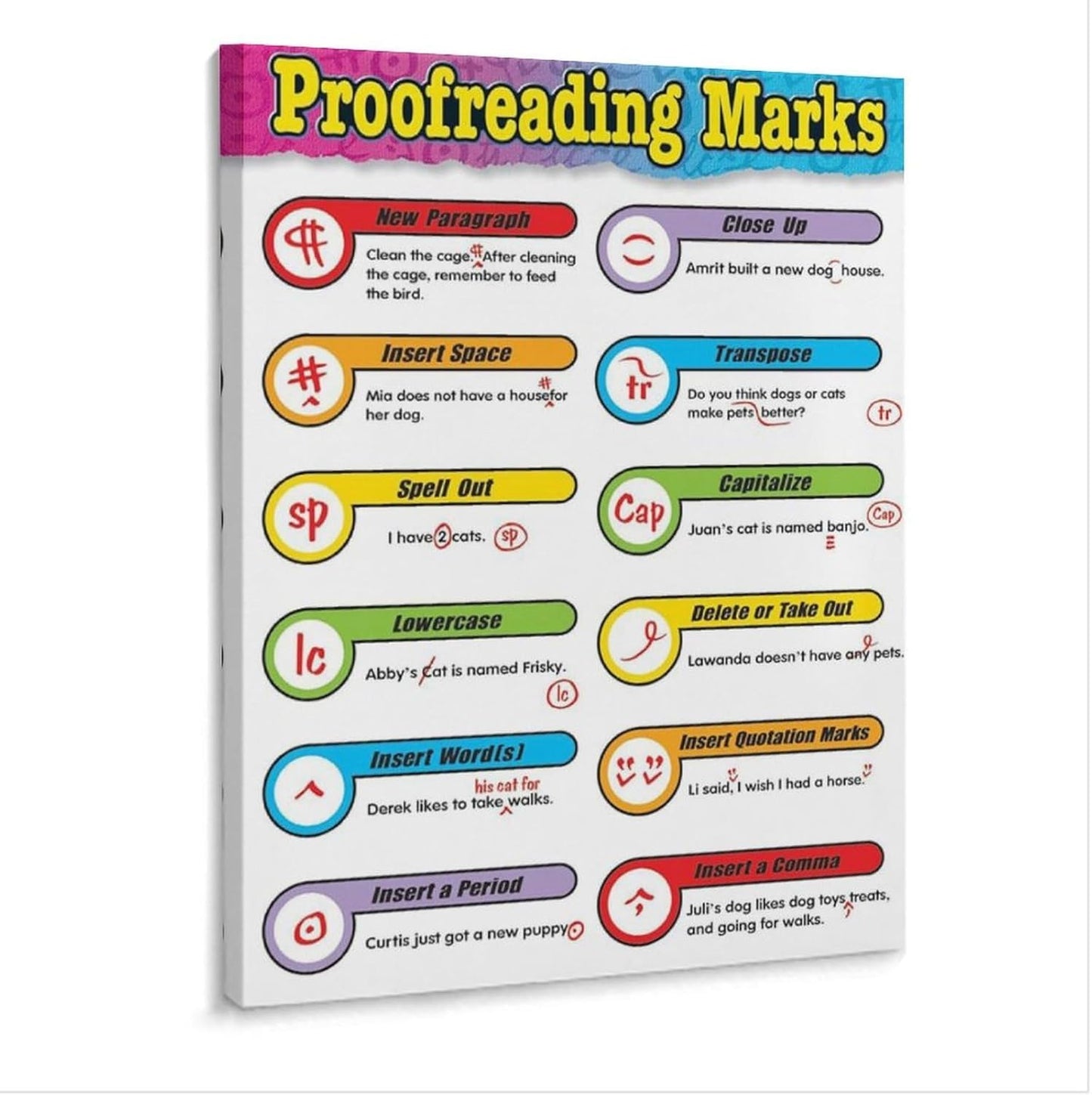 Proofreading Marking Sheet Teacher Equipment Chart Poster (4) Canvas Print Wall Art Decor Living Room Office Bedroom 16x20inch(40x50cm) Frame-style