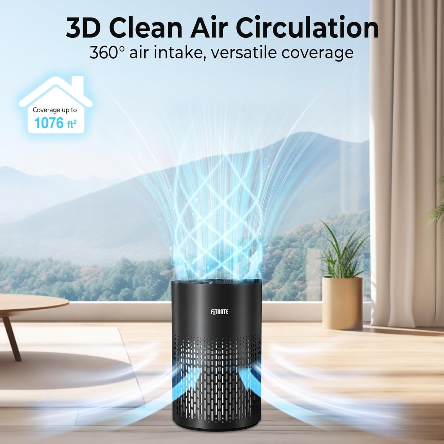 FITNATE Air Purifiers for Home Large Room Up to 1076 Ft² with Aromatherapy, H13 True HEPA Air Purifier for Pets, Quiet Air Cleaner for Dust Pollen Pet Dander Odor, with Night Light,Timer, Black
