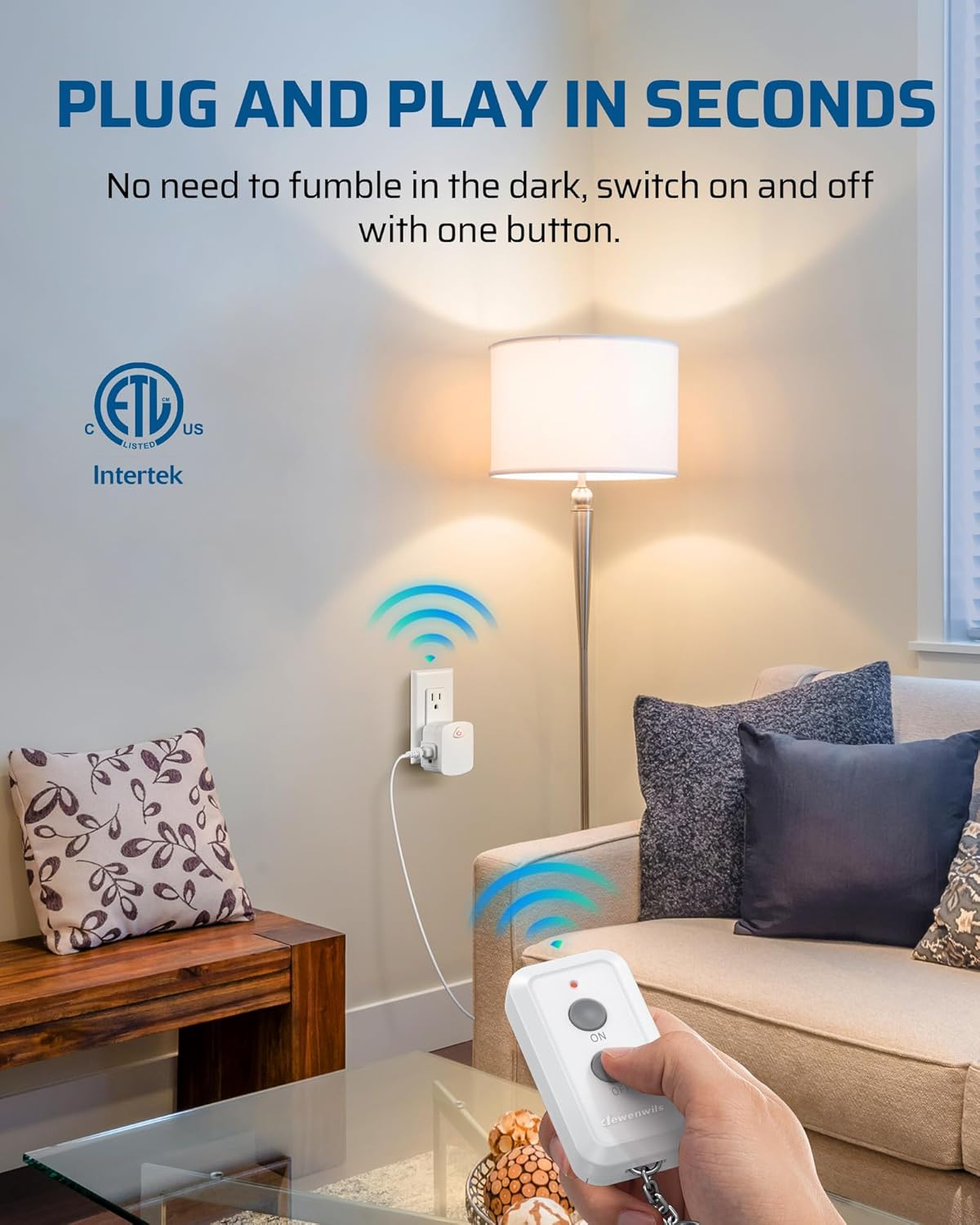 DEWENWILS Remote Control Outlet, Upgraded Version Wireless Remote Light Switch for Lamp, Household Appliances, 15A/1875W, 100 FT Long Range, Compact Side Plug, ETL Listed, White…