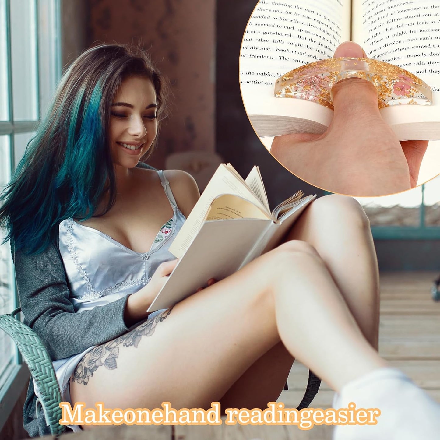 Resin Book Page Holder for Reading, 4 Pieces Transparent Dried Flower Resin Bookmarks Thumb Book Page Holder, Handmade Personalized Reading Book Accessories for Teacher, Student, Book Lovers