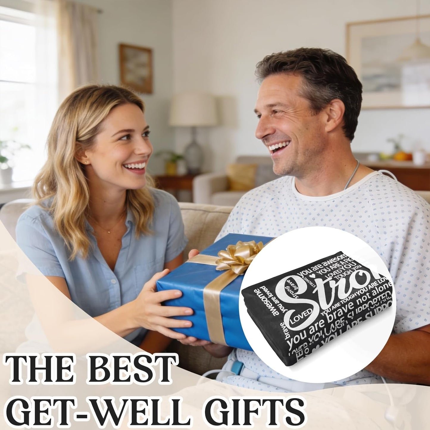 Get Well Gifts for Women or Men, Birthday Gifts, Inspirational Blanket for Her Him, Sympathy Gift, Cancer Care Gifts, Thinking of You Gift for Mom, Dad, Friend, Coworker- Black Hug Blanket 60'' x 50''