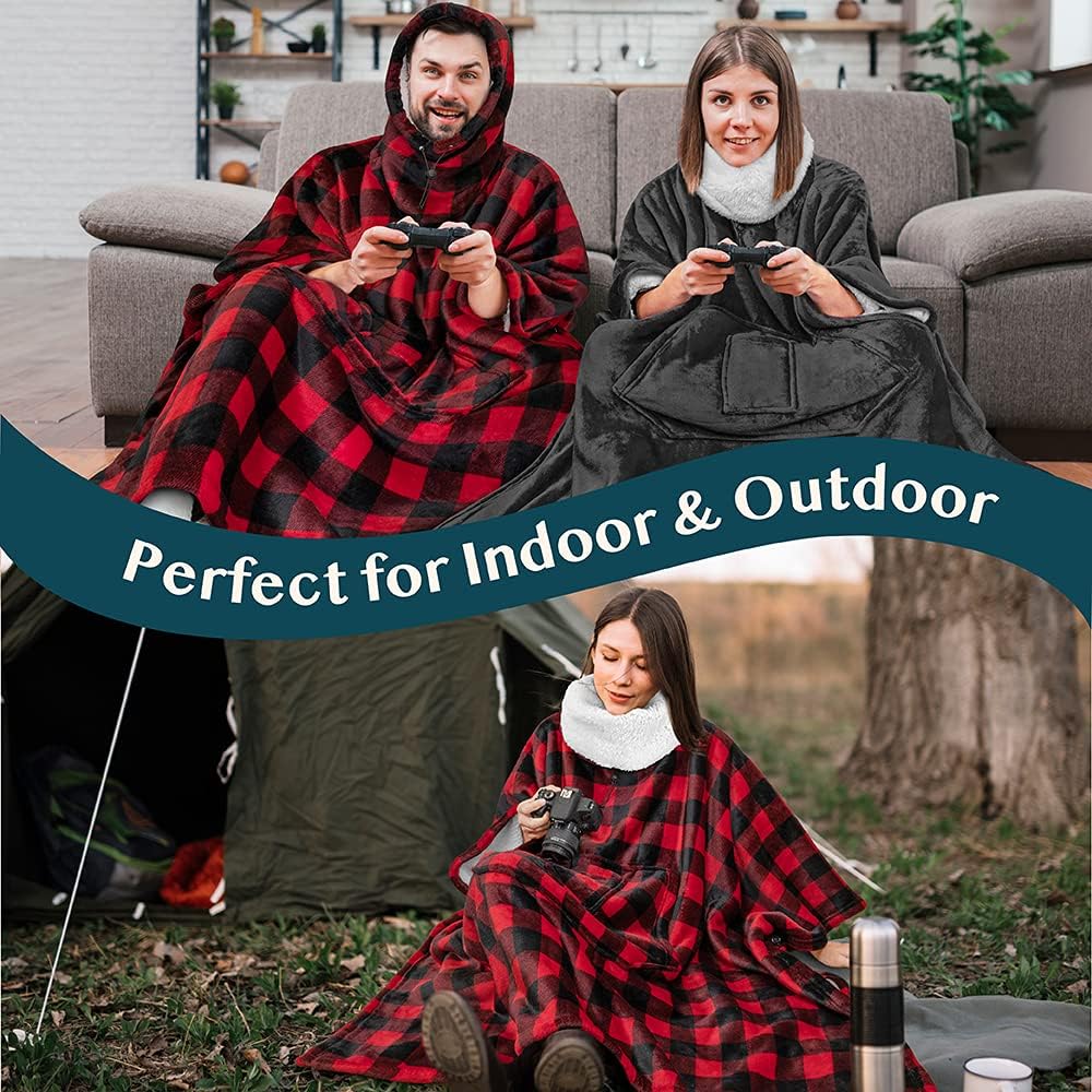 PAVILIA Wearable Blanket Poncho Women Men, Oversized Hoodie Sweatshirt Sweater Neck Warmer, Fleece Soft Hug Sleep Pod Adult