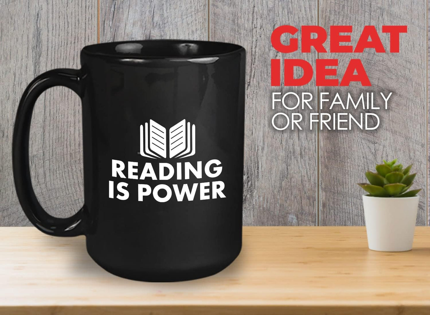 Book Lover Coffee Mug 15oz Black - Reading is power - Literary librarian Literature Bookworm Historian Public Library Curator Bibliophile Bibliolater