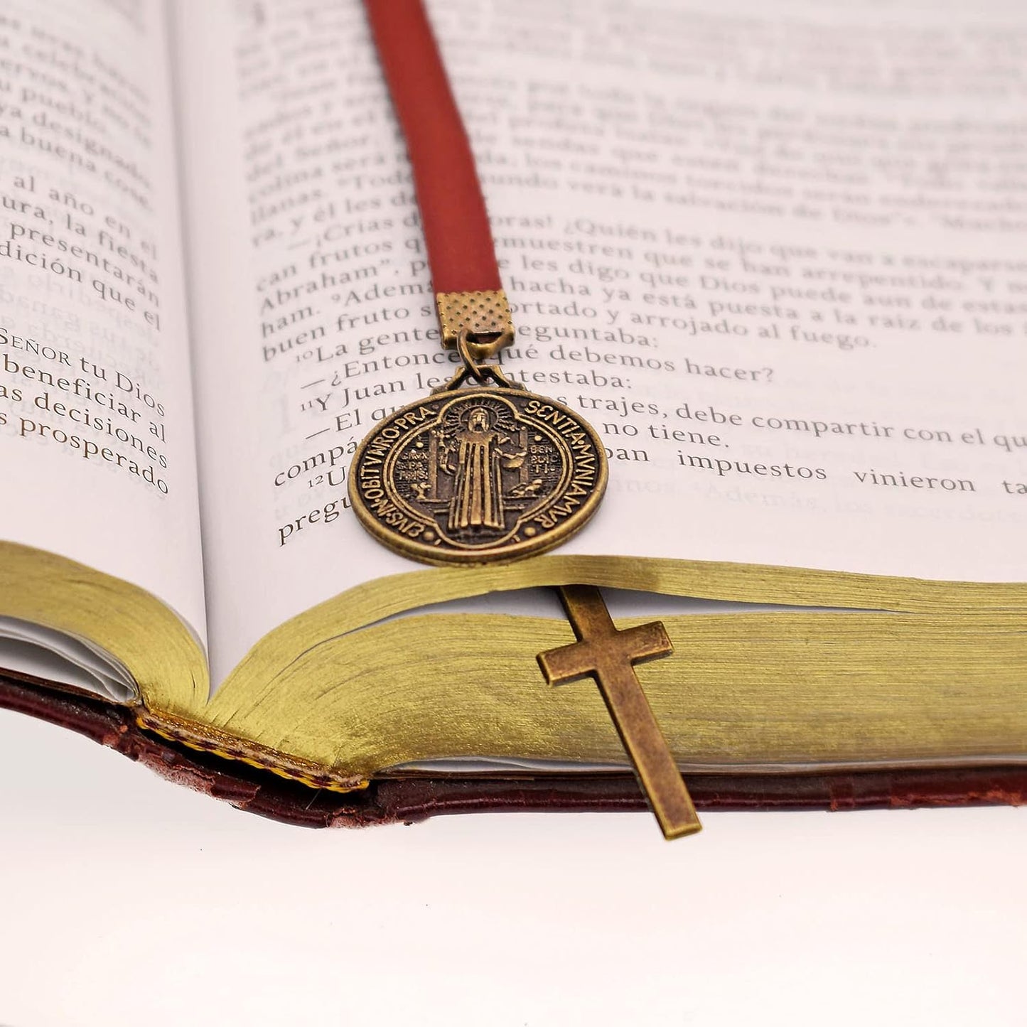 BLBMH Handmade Leather Bible Bookmark Ribbon Book Marker Cross Christian Gifts for Women Men Father Dad - LB4