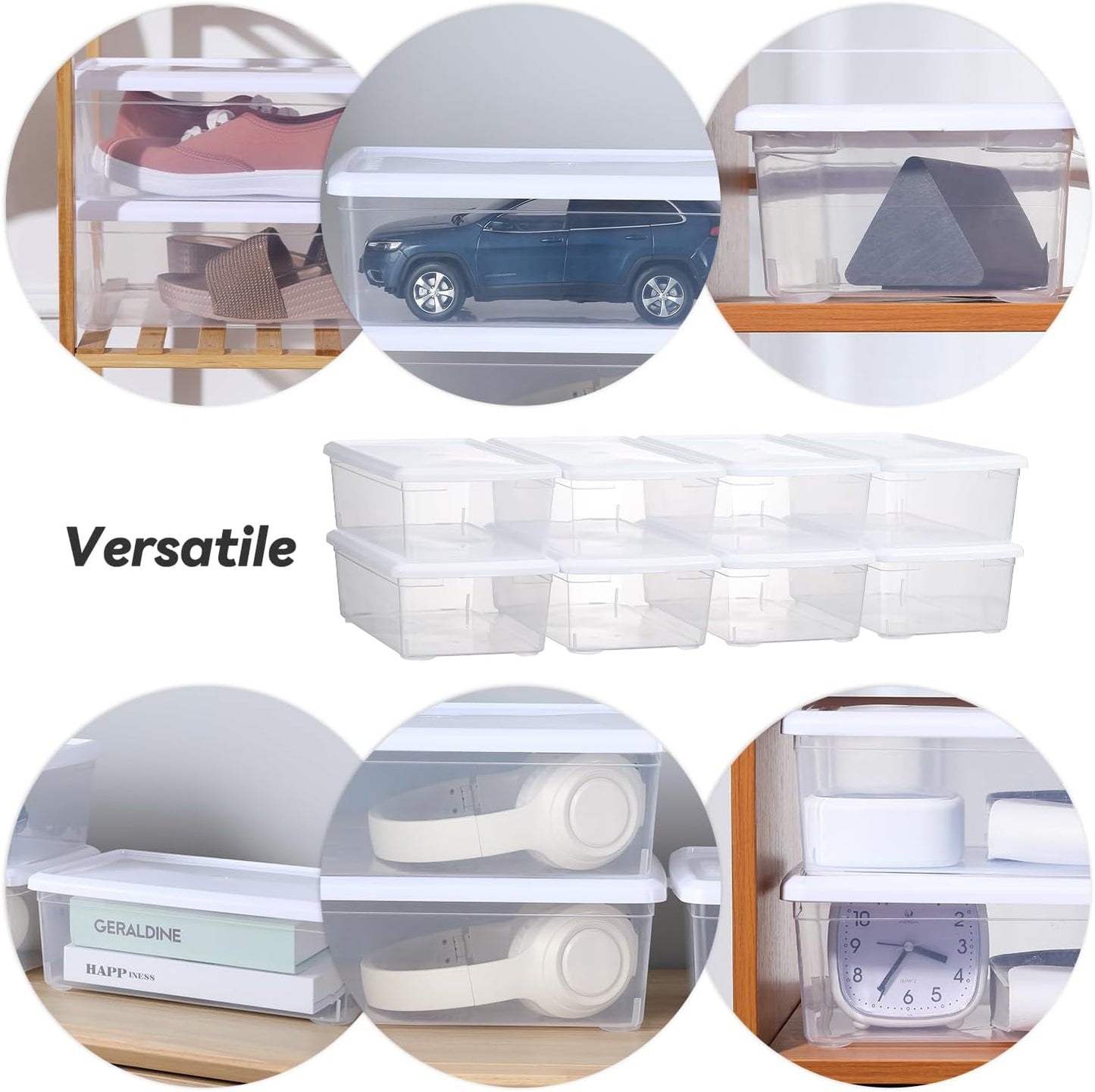 6 Quart Latching Storage Box,Plastic Clear Storage Bins With Lids Stackable 8 Packs Storage Containers Plastic Shoe Boxes With Lids (Whtie, 8 Pack)