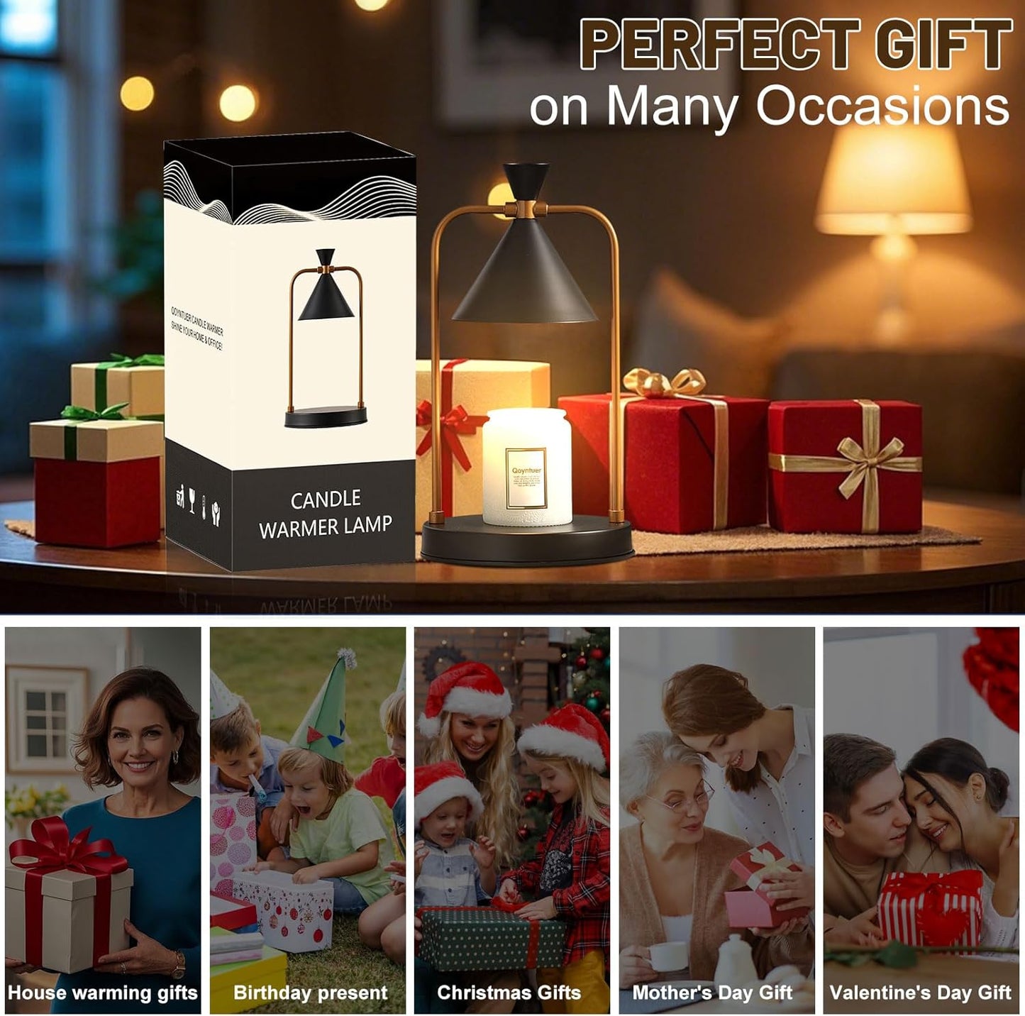 Candle Warmer Lamp with Timer Dimmer, Birthday Gifts for Women Mom, House Warming Gifts New Home Room Decor, Plug-in Operated Wax Melt Warmer for Scented Jar Candles (Black)