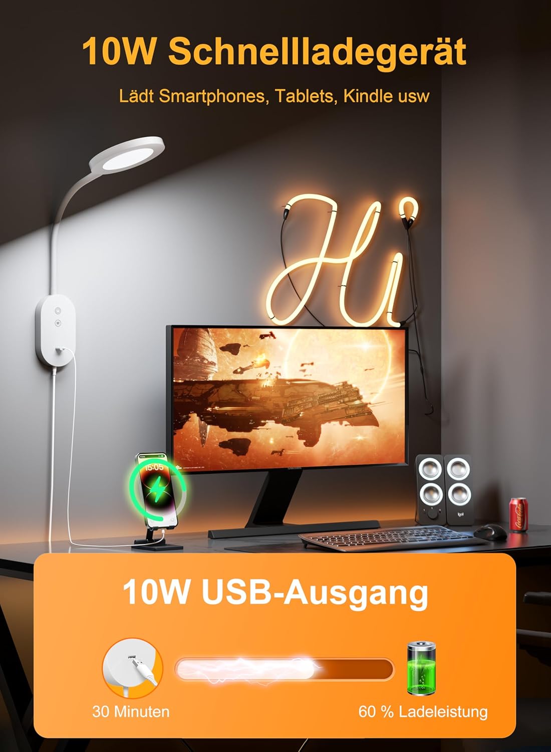 LED Wall Mounted Reading Light for Bed, Book Lights with CRI 95+ for Eye Care, Reading Lamps with 4 Color Modes 5 Dimmable, 10W USB Output Fast, Memory Function, 4 Hour Auto Off Bed Headboard Lamp